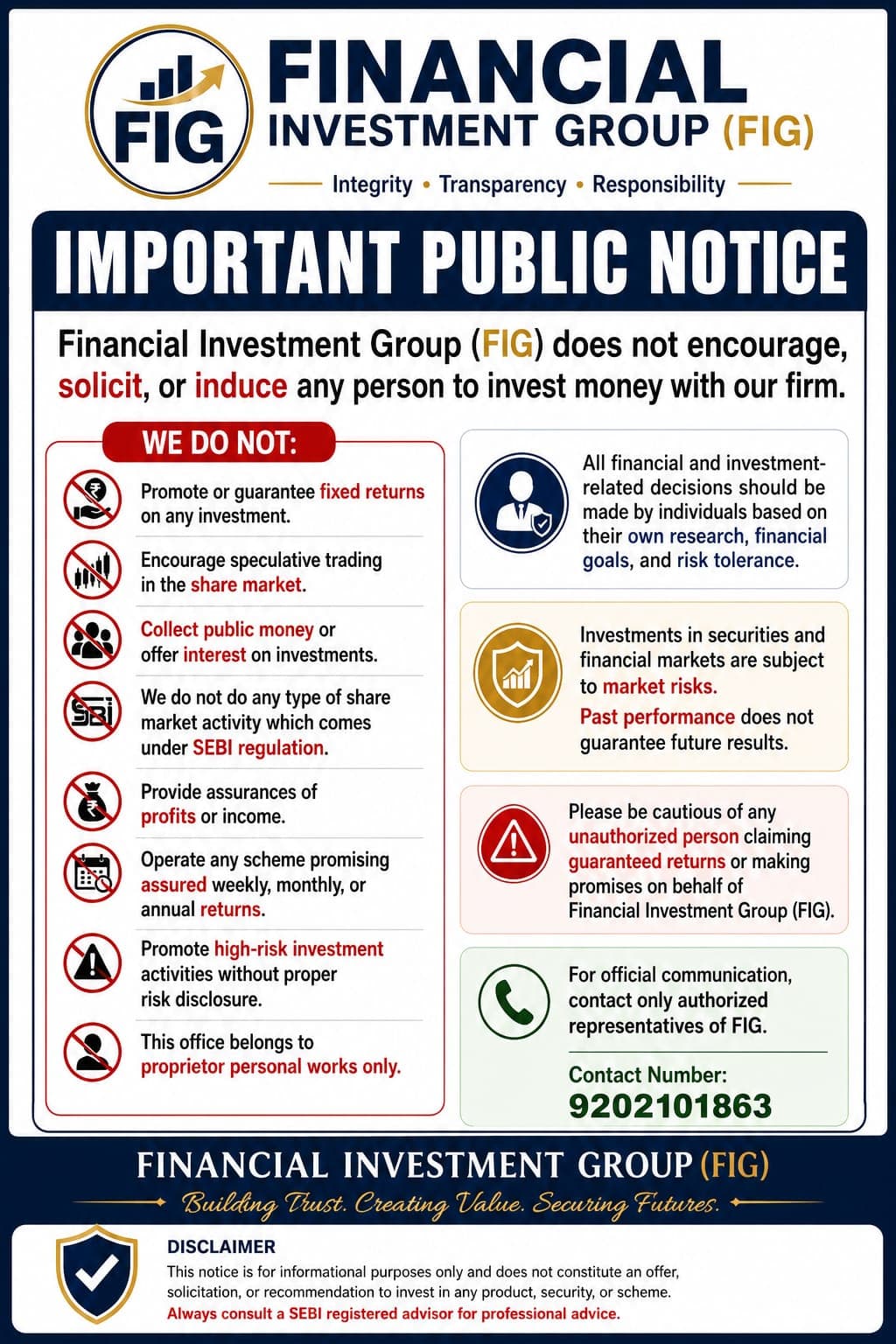 Financial Investment Group important public notice